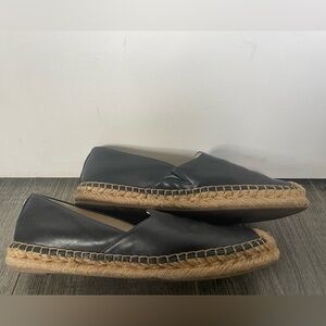 Women's Black Leather Espadrilles